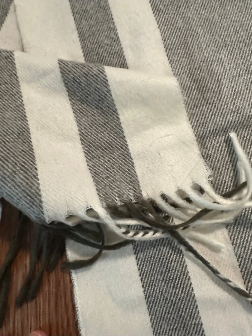 Christian Dior Cream and Gray Striped Wool-Blend Scarf